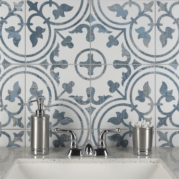 SomerTile - Cassis Arte 10" x 10" Porcelain Tile - Blue wall installation