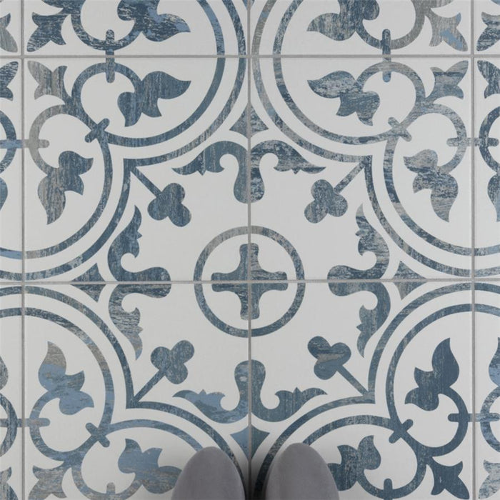 SomerTile - Cassis Arte 10" x 10" Porcelain Tile - Blue floor installation