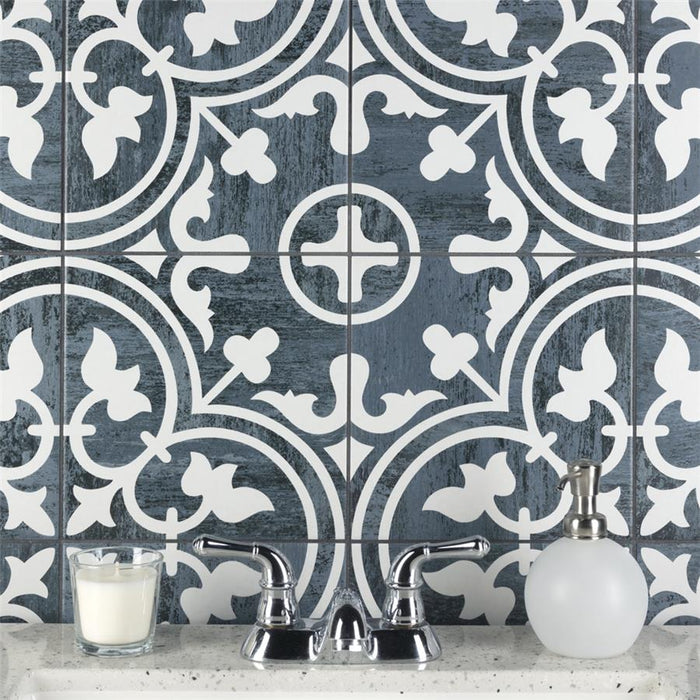 SomerTile - Cassis Arte 10" x 10" Porcelain Tile - Black Night wall installation