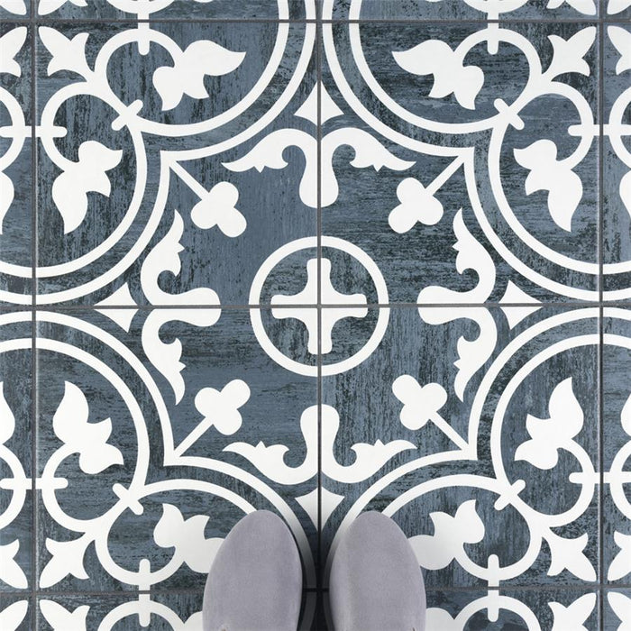 SomerTile - Cassis Arte 10" x 10" Porcelain Tile - Black Night floor installation