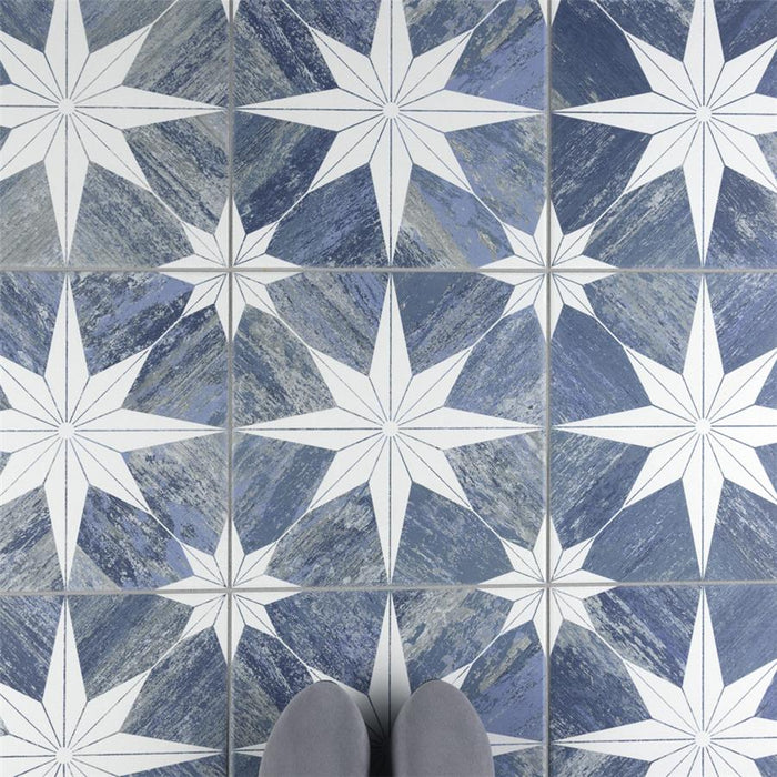 SomerTile - Cassis Stella 10" x 10" Porcelain Tile - Blue Day floor installation
