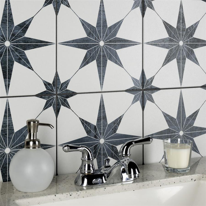 SomerTile - Cassis Stella 10" x 10" Porcelain Tile - Black wall installation