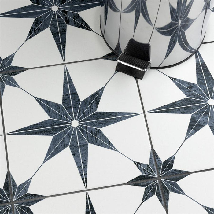 SomerTile - Cassis Stella 10" x 10" Porcelain Tile - Black floor installation