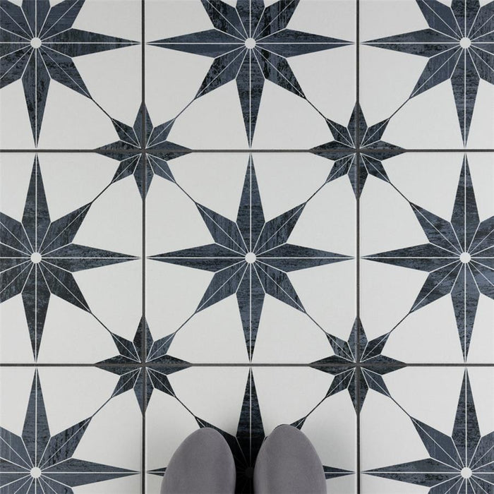 SomerTile - Cassis Stella 10" x 10" Porcelain Tile - Black floor installation