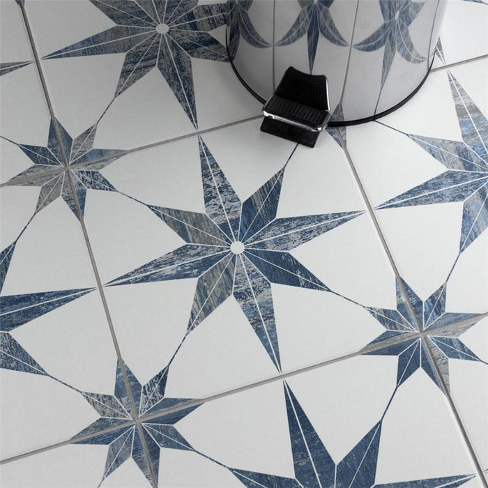 SomerTile - Cassis Stella 10" x 10" Porcelain Tile - Blue floor installation