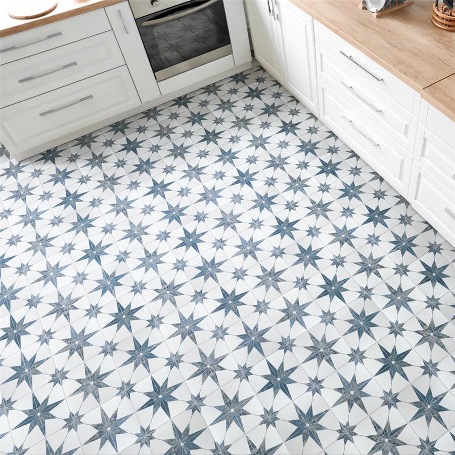 SomerTile - Cassis Stella 10&quot; x 10&quot; Porcelain Tile - Blue floor installation