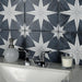 SomerTile - Cassis Stella 10" x 10" Porcelain Tile - Black Night wall installation