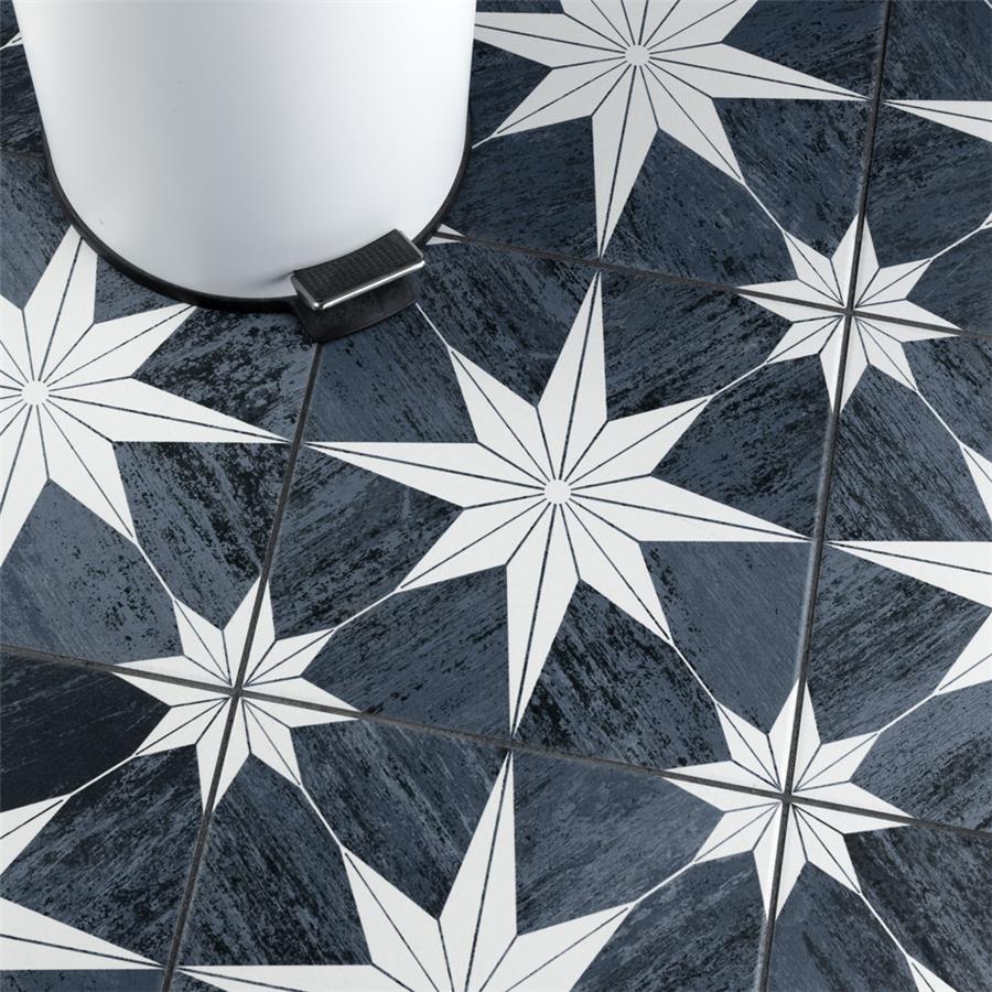 SomerTile - Cassis Stella 10&quot; x 10&quot; Porcelain Tile - Black Night floor installation