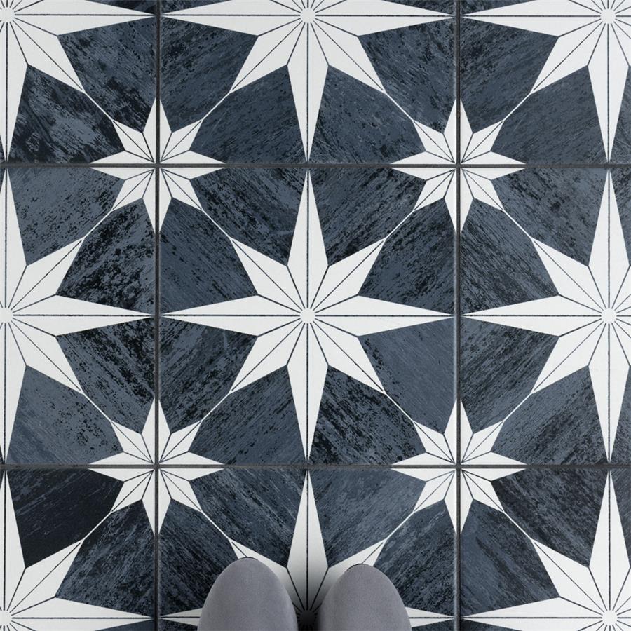 SomerTile - Cassis Stella 10&quot; x 10&quot; Porcelain Tile - Black Night floor installation