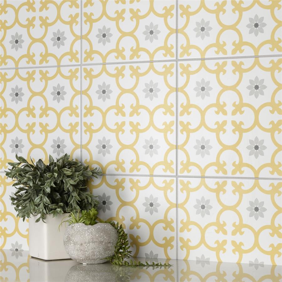 SomerTile - Daria 10&quot; x 10&quot; Porcelain Tile - Dandelion wall installation