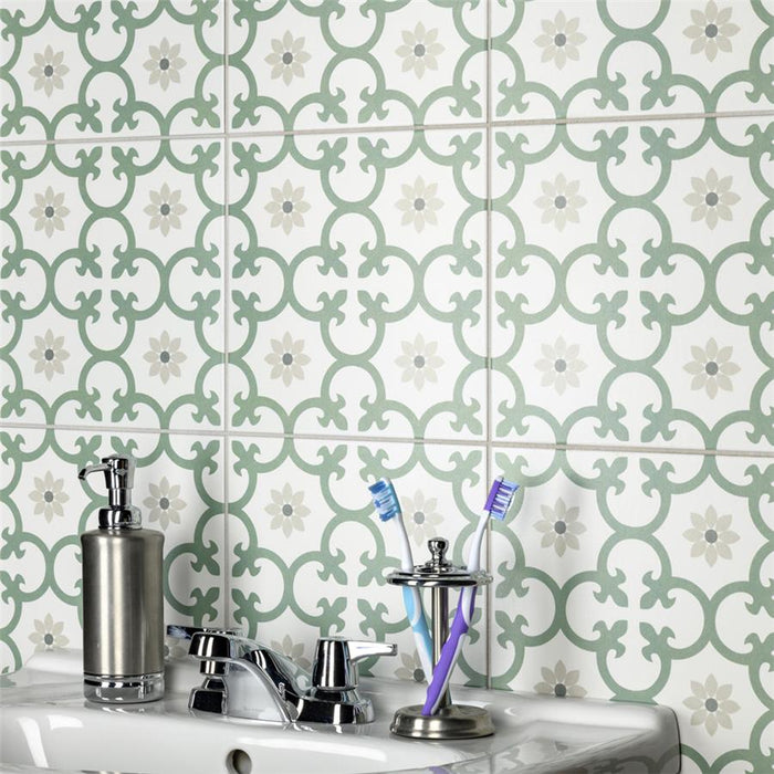 SomerTile - Daria 10" x 10" Porcelain Tile - Kale wall installation