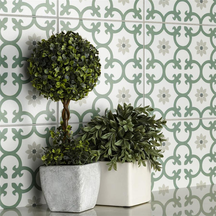 SomerTile - Daria 10" x 10" Porcelain Tile - Kale wall installation