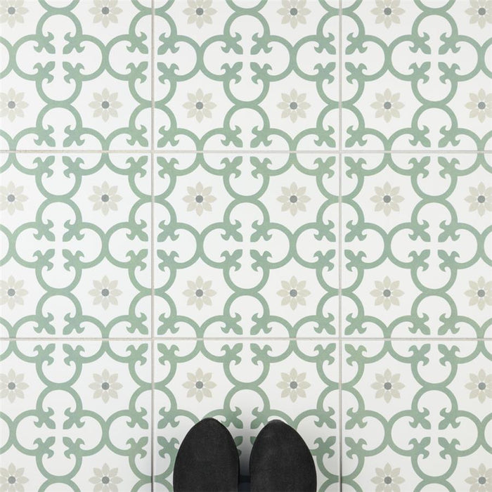 SomerTile - Daria 10" x 10" Porcelain Tile - Kale floor installation