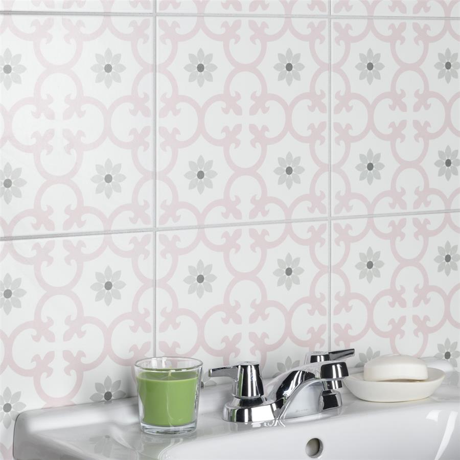 SomerTile - Daria 10&quot; x 10&quot; Porcelain Tile - Rose wall installation