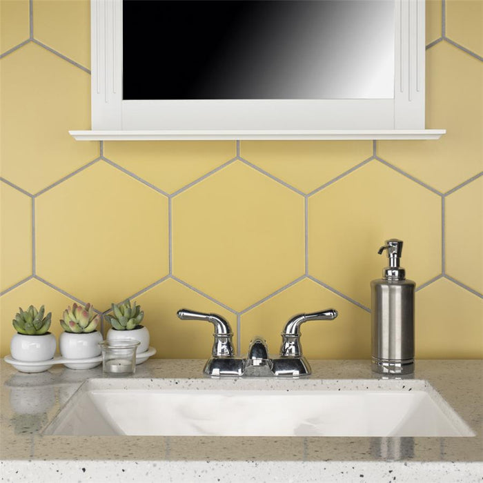 SomerTile - Textile Basic 9" x 10" Porcelain Hex Tile - Dandelion wall installation