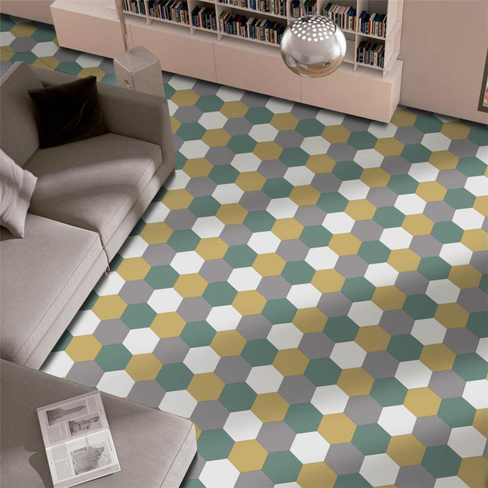 SomerTile - Textile Basic 9" x 10" Porcelain Hex Tile - Dandelion floor installation