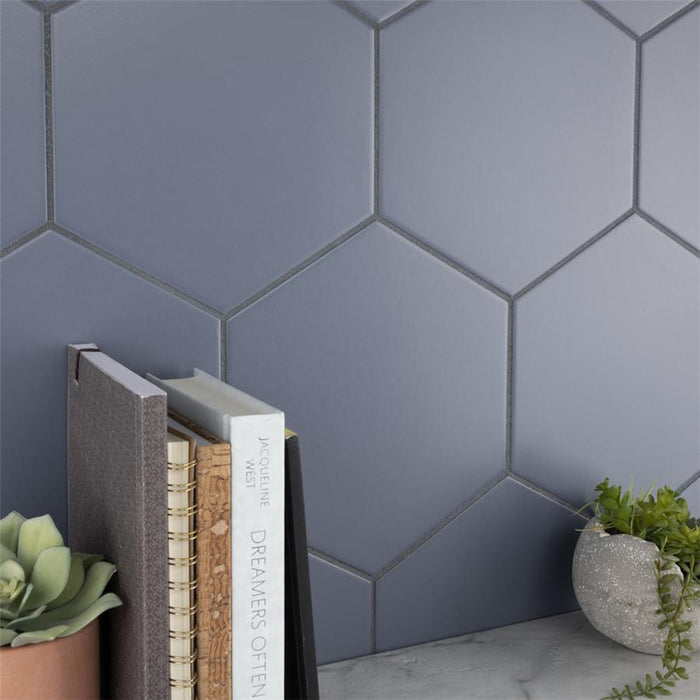 SomerTile - Textile Basic 9" x 10" Porcelain Hex Tile - Ducados wall installation
