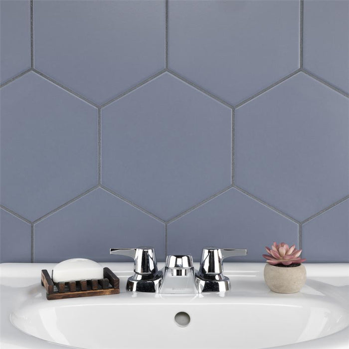 SomerTile - Textile Basic 9" x 10" Porcelain Hex Tile - Ducados wall installation