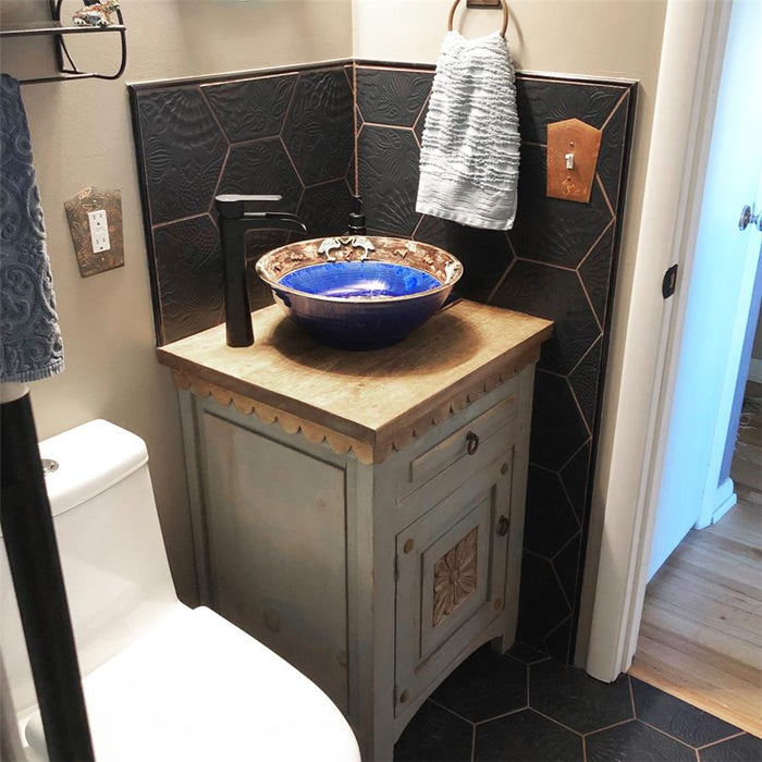 SomerTile - Gaudi 9" x 10" Porcelain Hex Tile - Black wall and floor installation