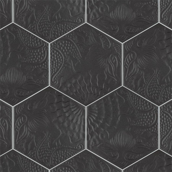 SomerTile - Gaudi 9" x 10" Porcelain Hex Tile - Black