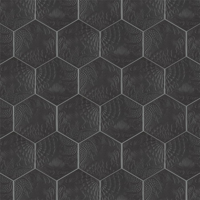 SomerTile - Gaudi 9" x 10" Porcelain Hex Tile - Black