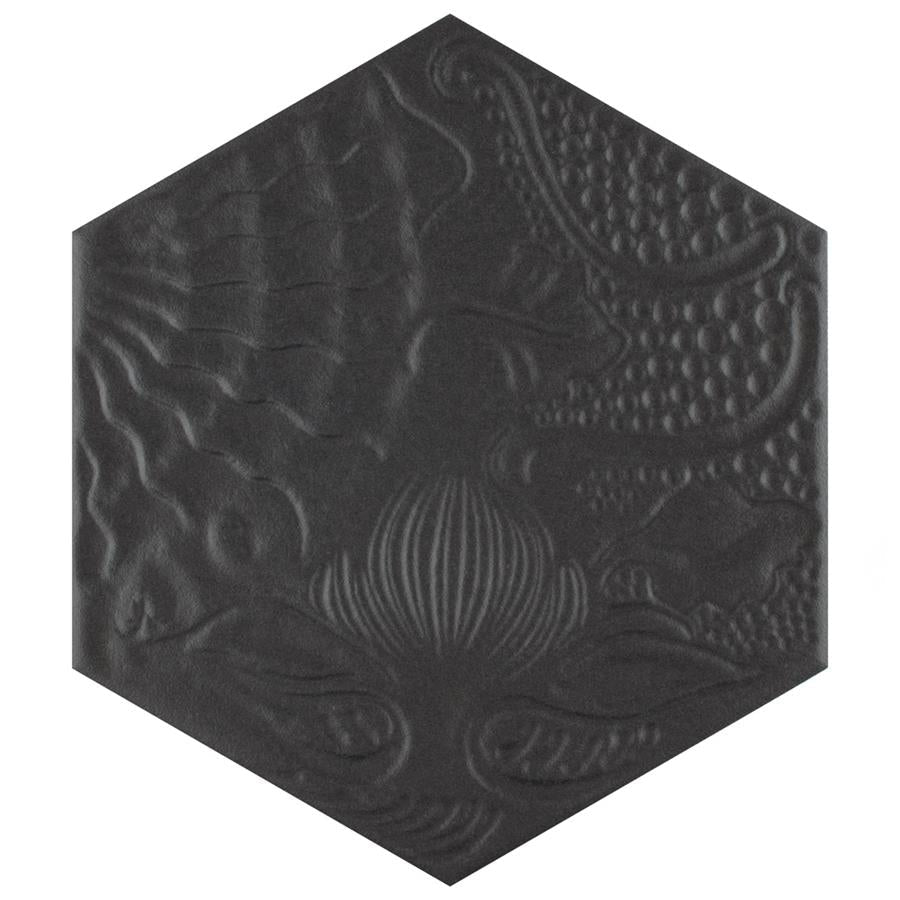 SomerTile - Gaudi 9&quot; x 10&quot; Porcelain Hex Tile - Black