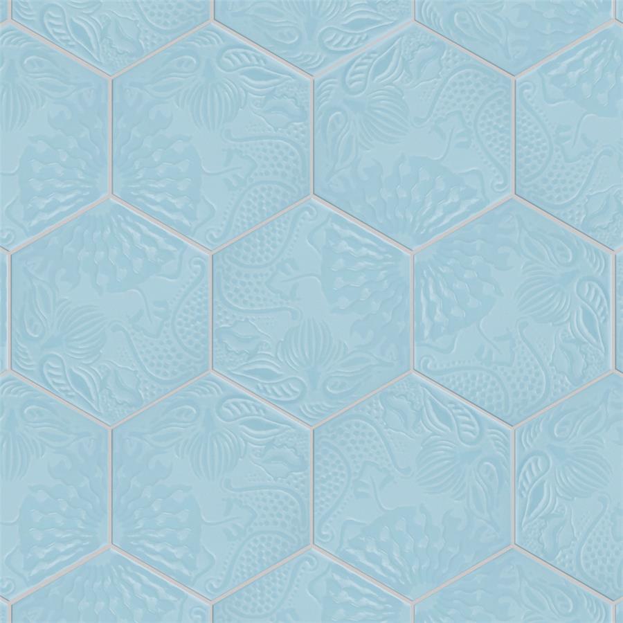 SomerTile - Gaudi Lux 9&quot; x 10&quot; Porcelain Hex Tile - Aqua