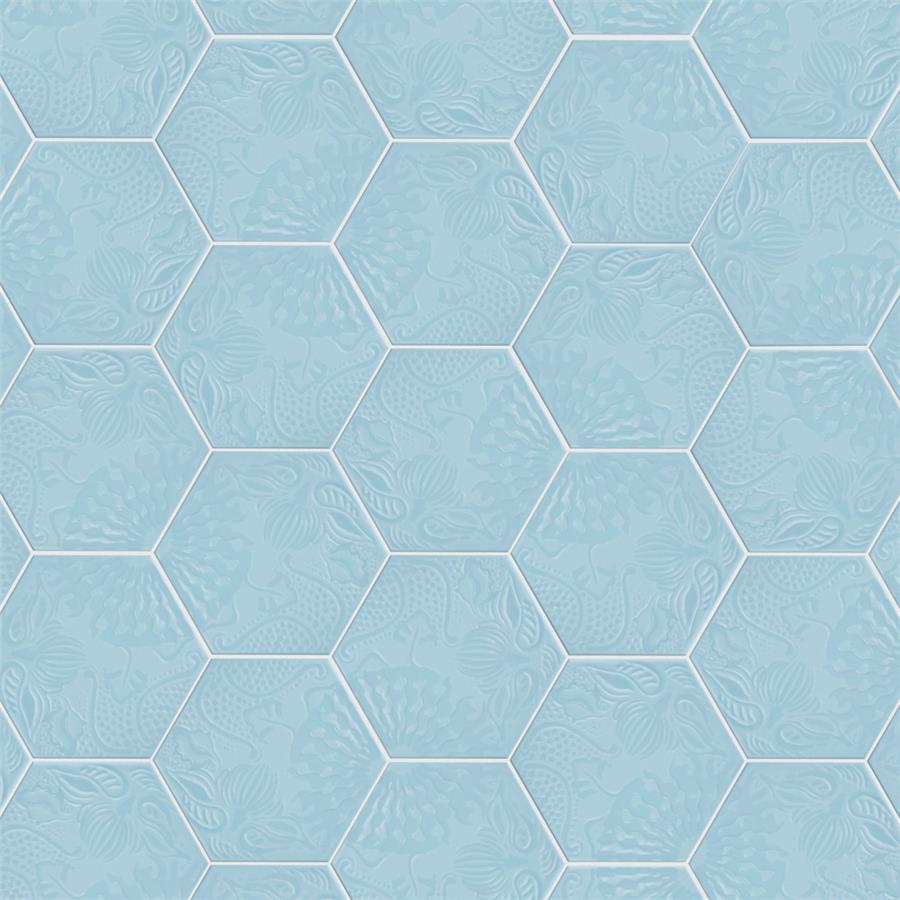 SomerTile - Gaudi Lux 9&quot; x 10&quot; Porcelain Hex Tile - Aqua