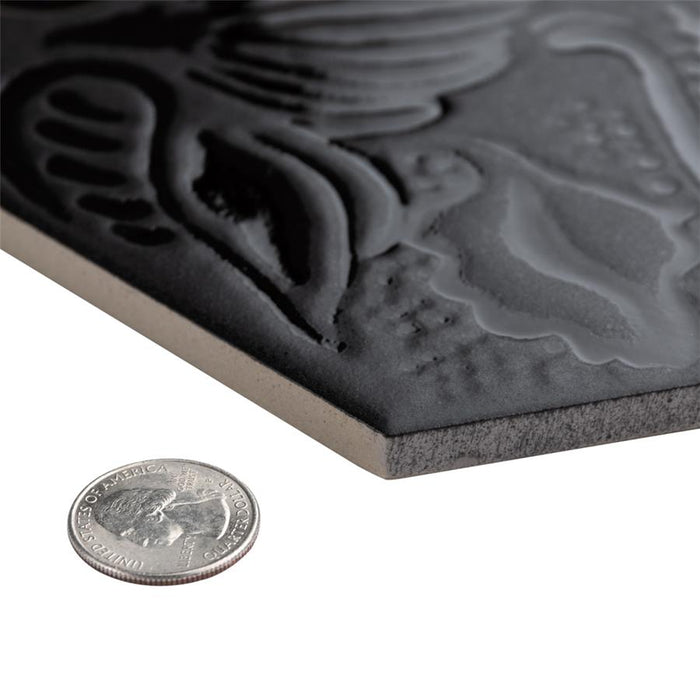 SomerTile - Gaudi Lux 9" x 10" Porcelain Hex Tile - Black