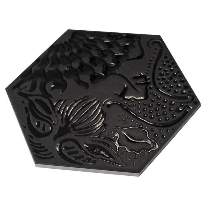 SomerTile - Gaudi Lux 9" x 10" Porcelain Hex Tile - Black
