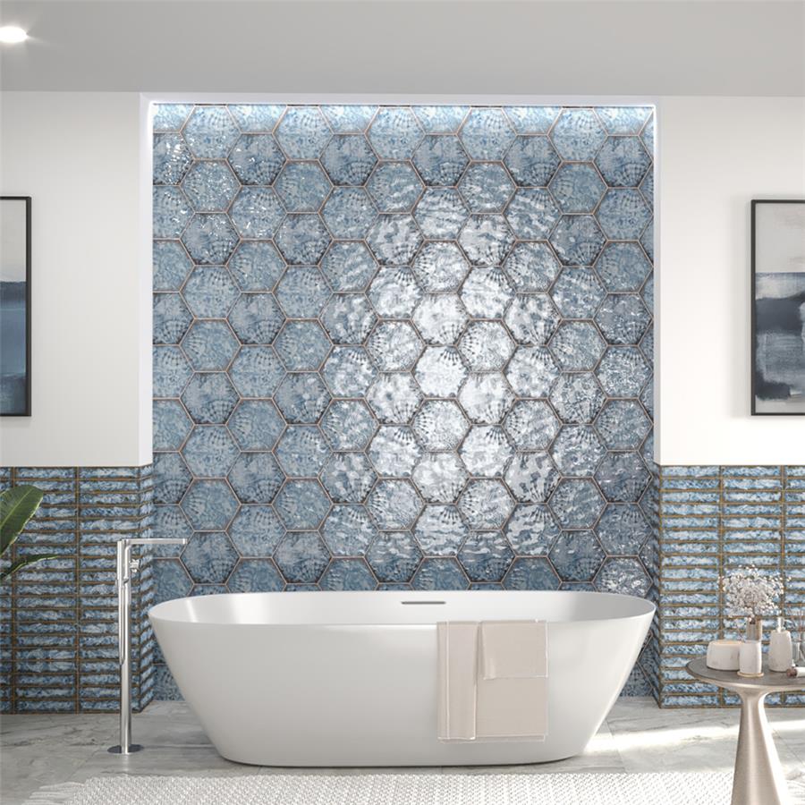 SomerTile - Gaudi React 9&quot; x 10&quot; Porcelain Hex Tile - Marina wall installation