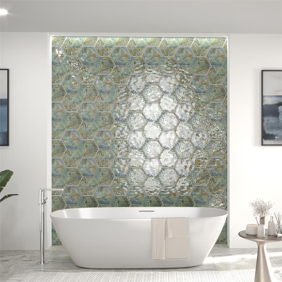 SomerTile - Gaudi React 9&quot; x 10&quot; Porcelain Hex Tile - Ocean wall installation