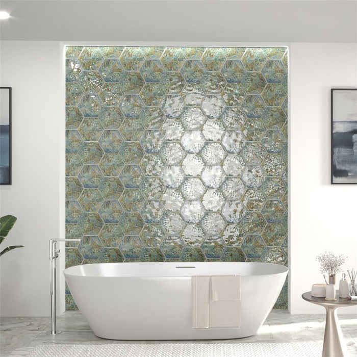 SomerTile - Gaudi React 9" x 10" Porcelain Hex Tile - Ocean wall installation