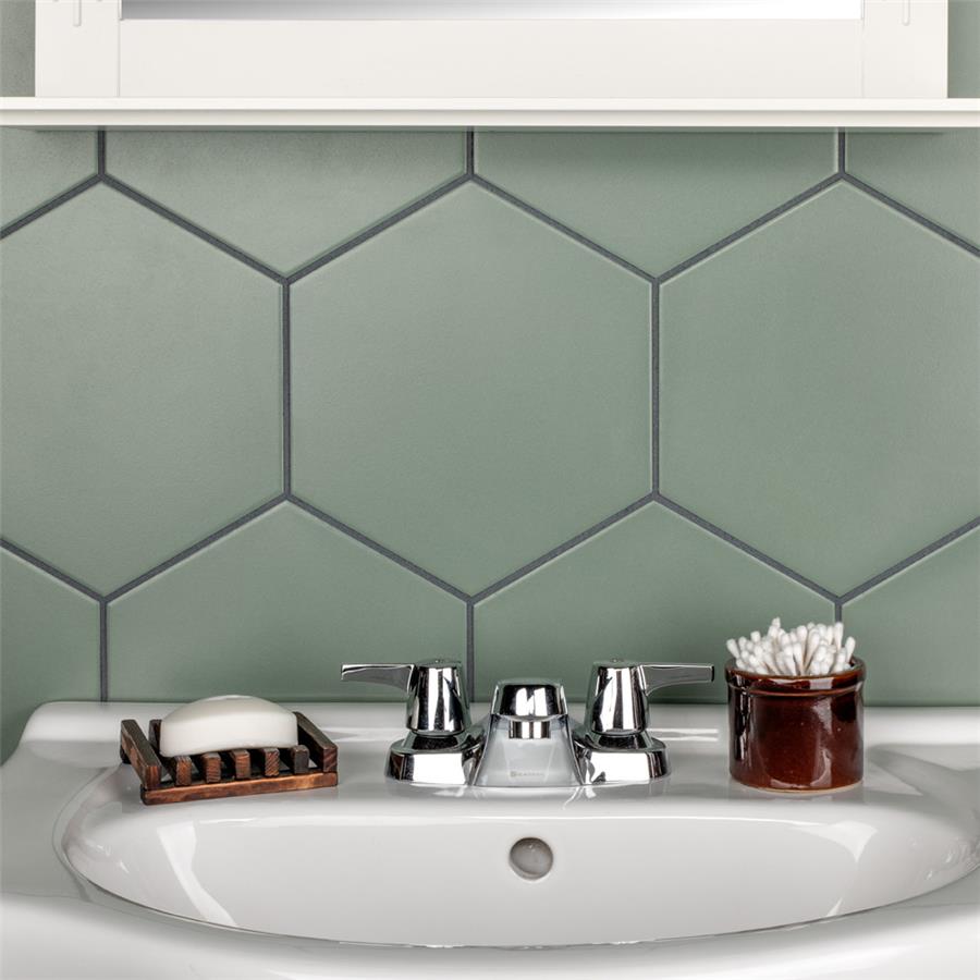 SomerTile - Textile Basic 9&quot; x 10&quot; Porcelain Hex Tile - Kale wall installation