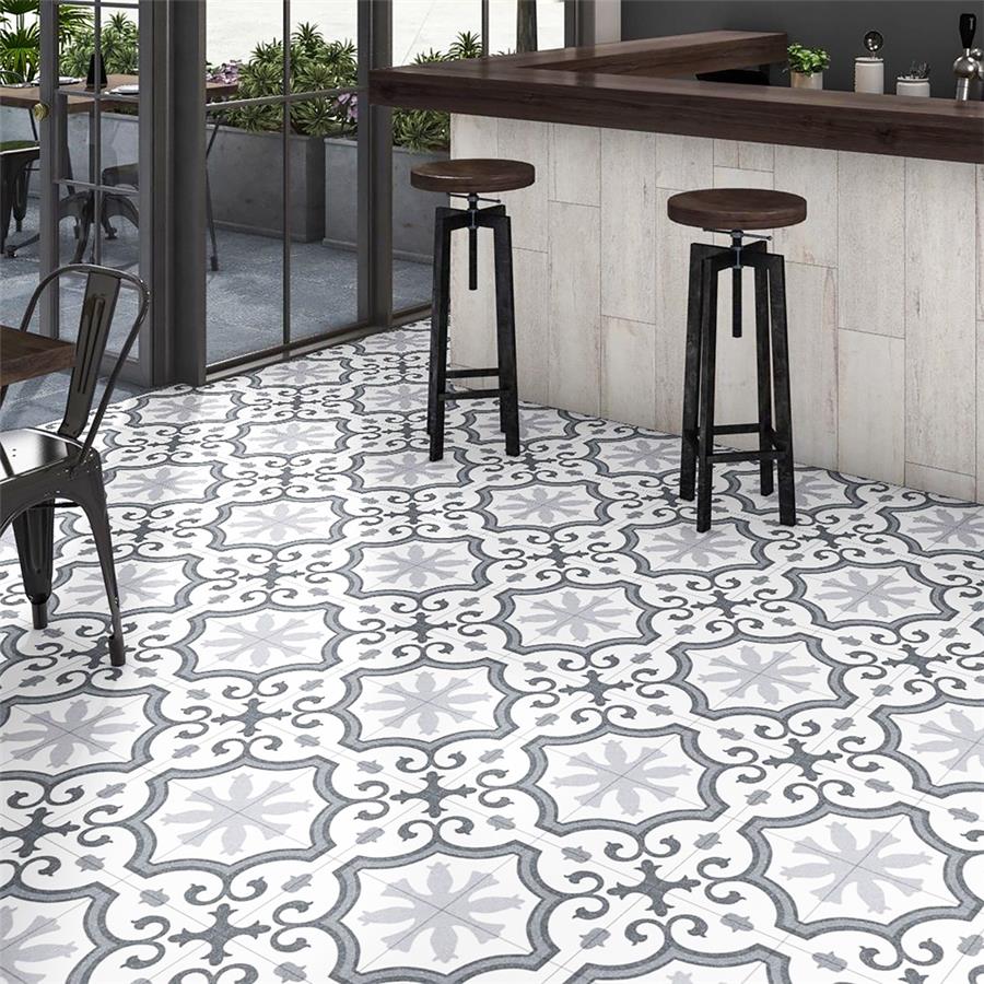 SomerTile - Lacour 10&quot; x 10&quot; Porcelain Tile - Grey floor installation