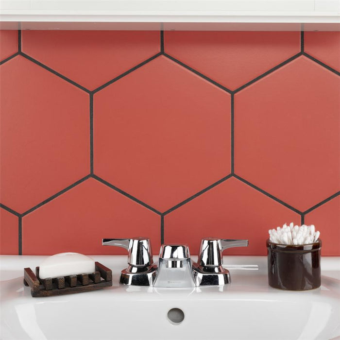 SomerTile - Textile Basic 9" x 10" Porcelain Hex Tile - Red 3
