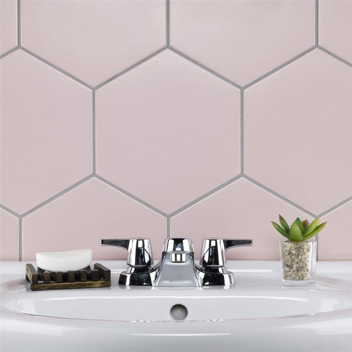 SomerTile - Textile Basic 9" x 10" Porcelain Hex Tile - Rose wall installation
