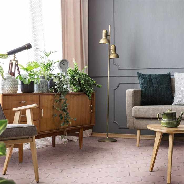 SomerTile - Textile Basic 9" x 10" Porcelain Hex Tile - Rose floor installation