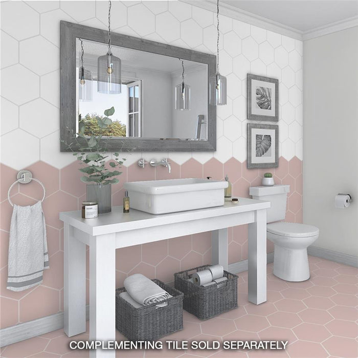 SomerTile - Textile Basic 9" x 10" Porcelain Hex Tile - Rose floor and wall installation