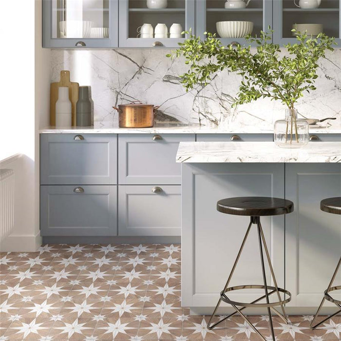 SomerTile - Llama Stella Loire 10" x 10" Porcelain Tile - Verso Noce floor installation