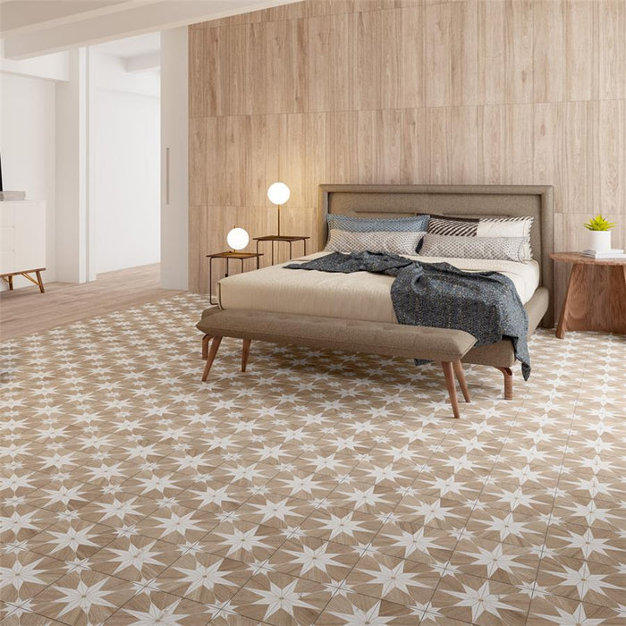 SomerTile - Llama Stella Loire 10" x 10" Porcelain Tile - Verso Noce floor installation
