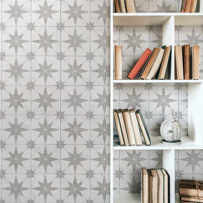 SomerTile - Llama Stella Loire 10" x 10" Porcelain Tile - Silver Smoke wall installation