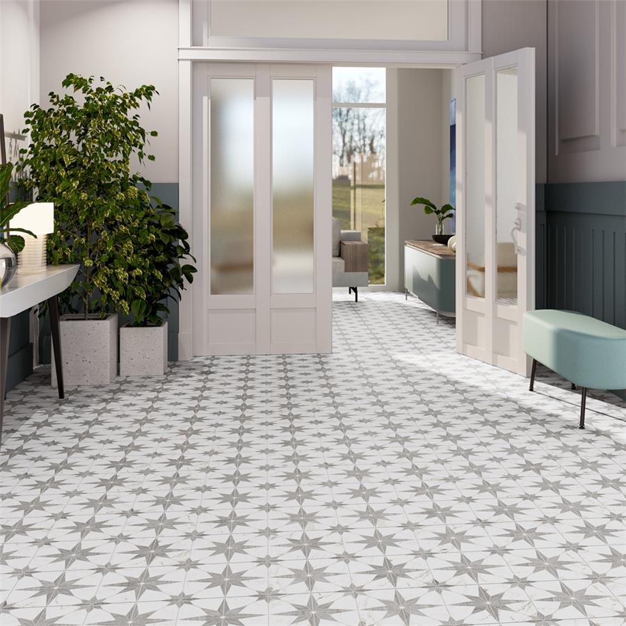 SomerTile - Llama Stella Loire 10&quot; x 10&quot; Porcelain Tile - Silver Smoke floor installation