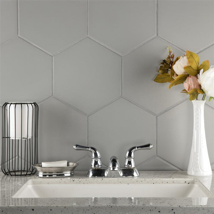 SomerTile - Textile Basic 9" x 10" Porcelain Hex Tile - Silver 3