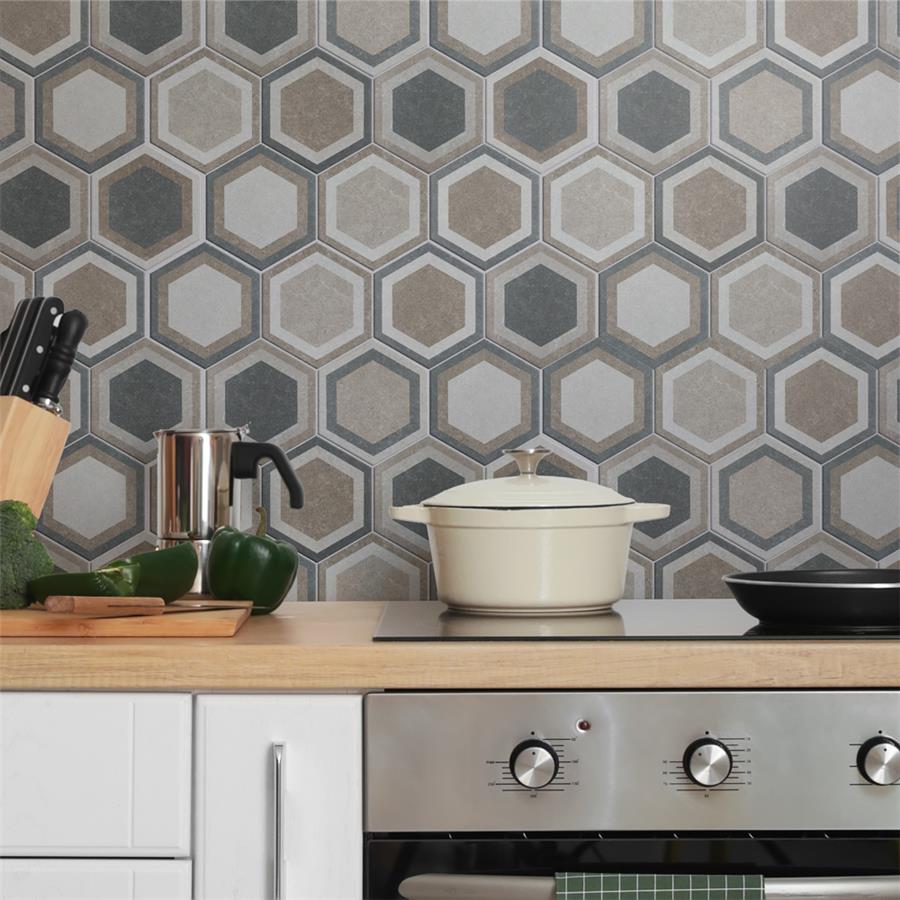 SomerTile - Traffic 9&quot; x 10&quot; Porcelain Hex Tile - Combi Grey wall installation