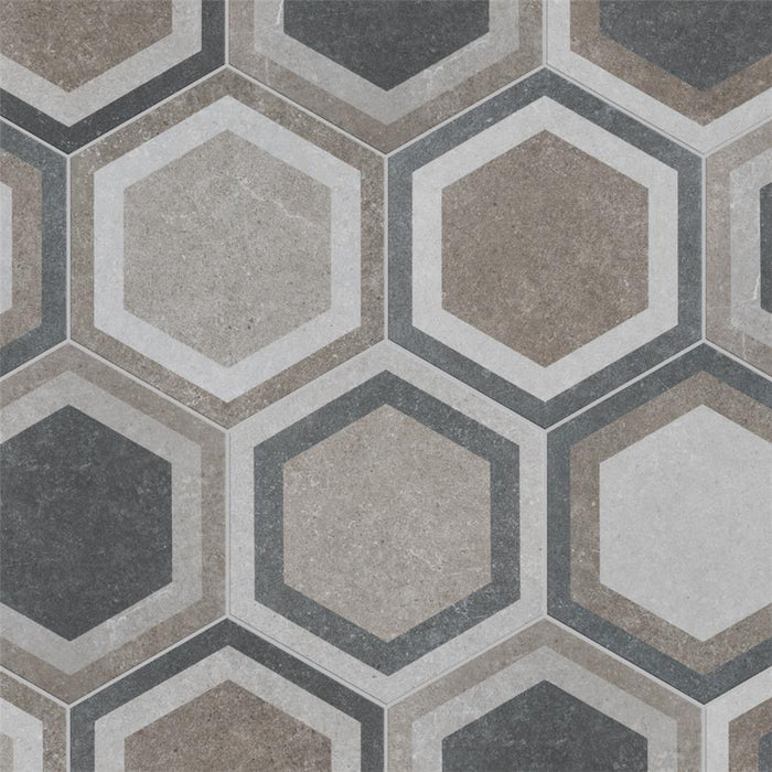 SomerTile - Traffic 9" x 10" Porcelain Hex Tile - Combi Grey
