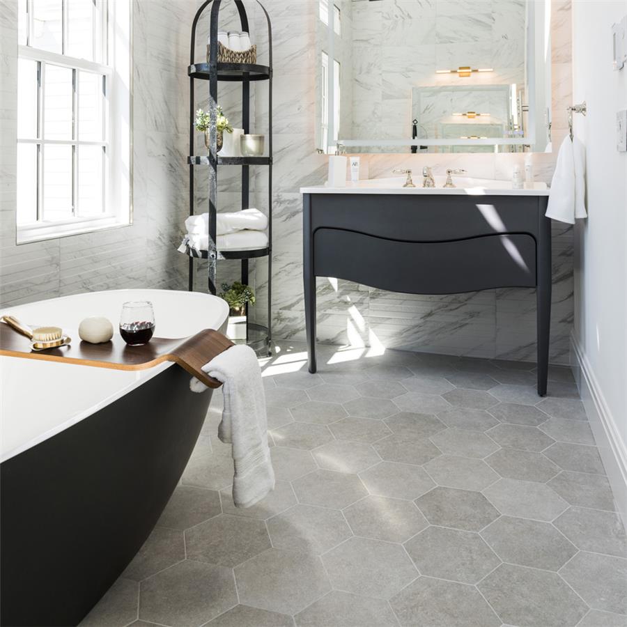 SomerTile - Traffic 9&quot; x 10&quot; Porcelain Hex Tile - Silver floor installation