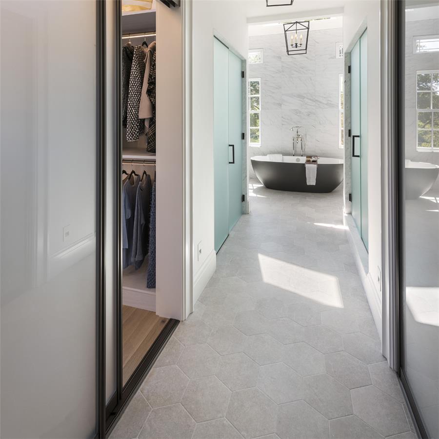 SomerTile - Traffic 9&quot; x 10&quot; Porcelain Hex Tile - Silver floor installation