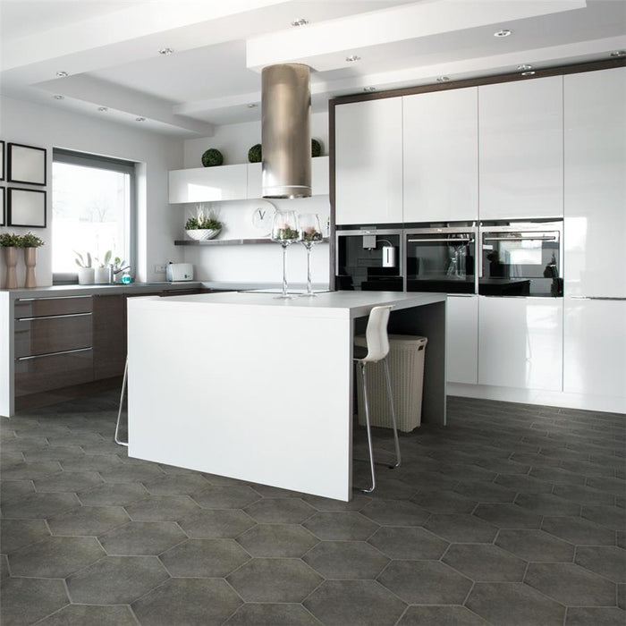 SomerTile - Vintage 9" x 10" Porcelain Hex Tile - Marengo floor installation