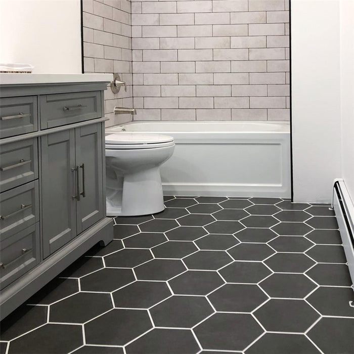 SomerTile - Vintage 9" x 10" Porcelain Hex Tile - Marengo floor installation